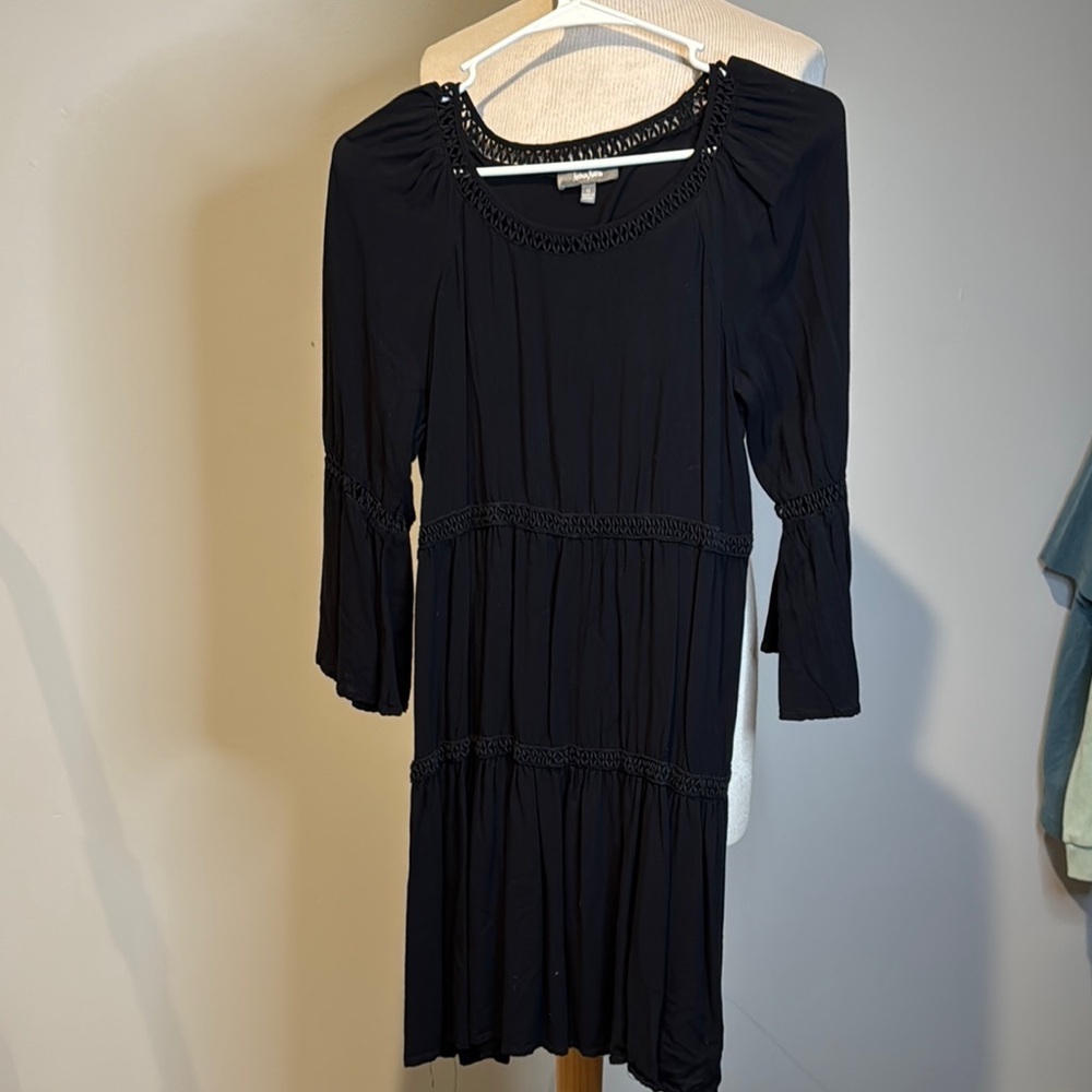 Neiman Marcus Black boho chic Bishop Sleeve Sundress